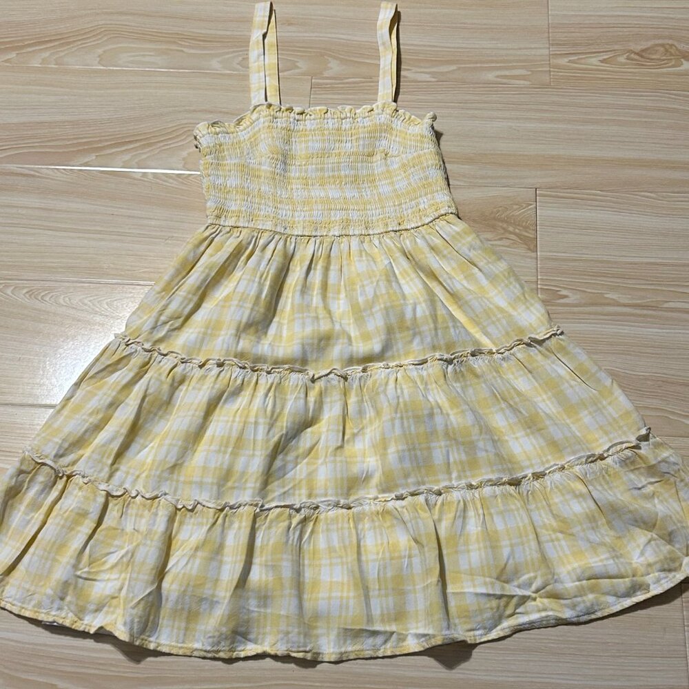 Hollister Smocked Tiered/Checkered Dress, Women's Size XS in Yellow and White